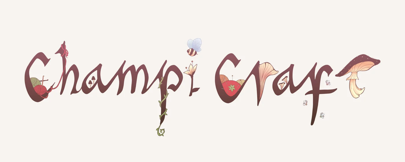 ChampiCraft logotype hand lettered out of illustrated mushrooms