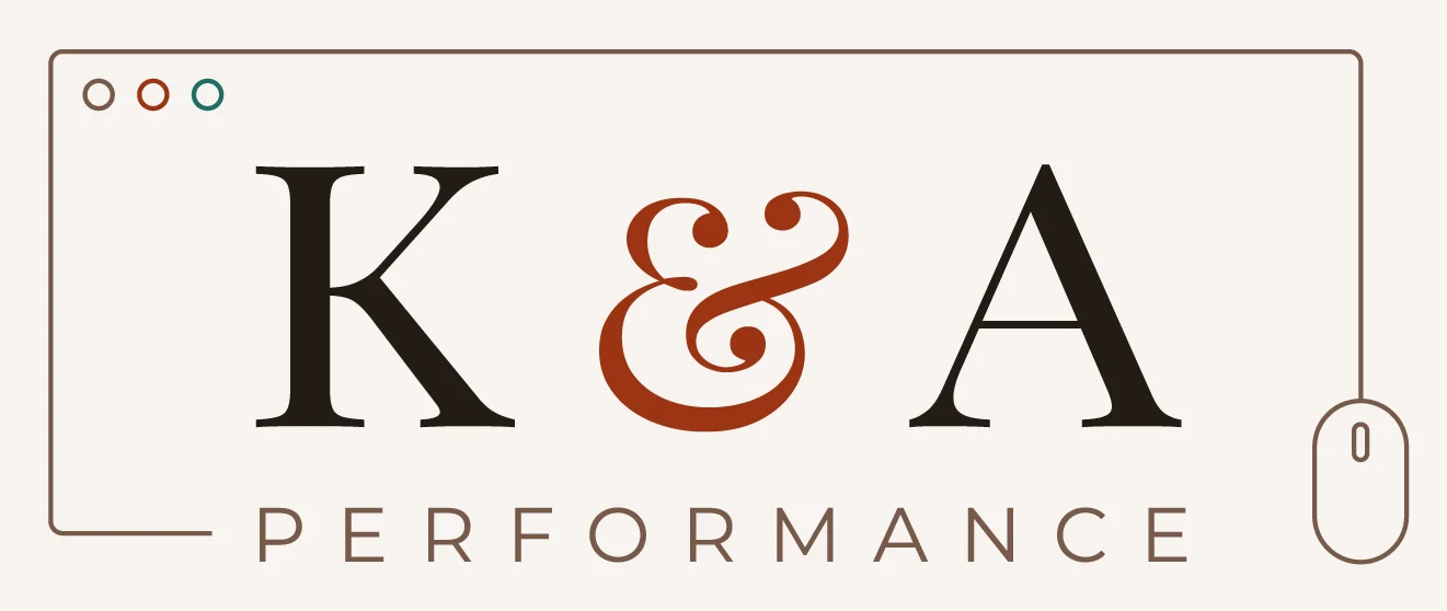 K & A Performance logo concept set inside a hand drawn browser window