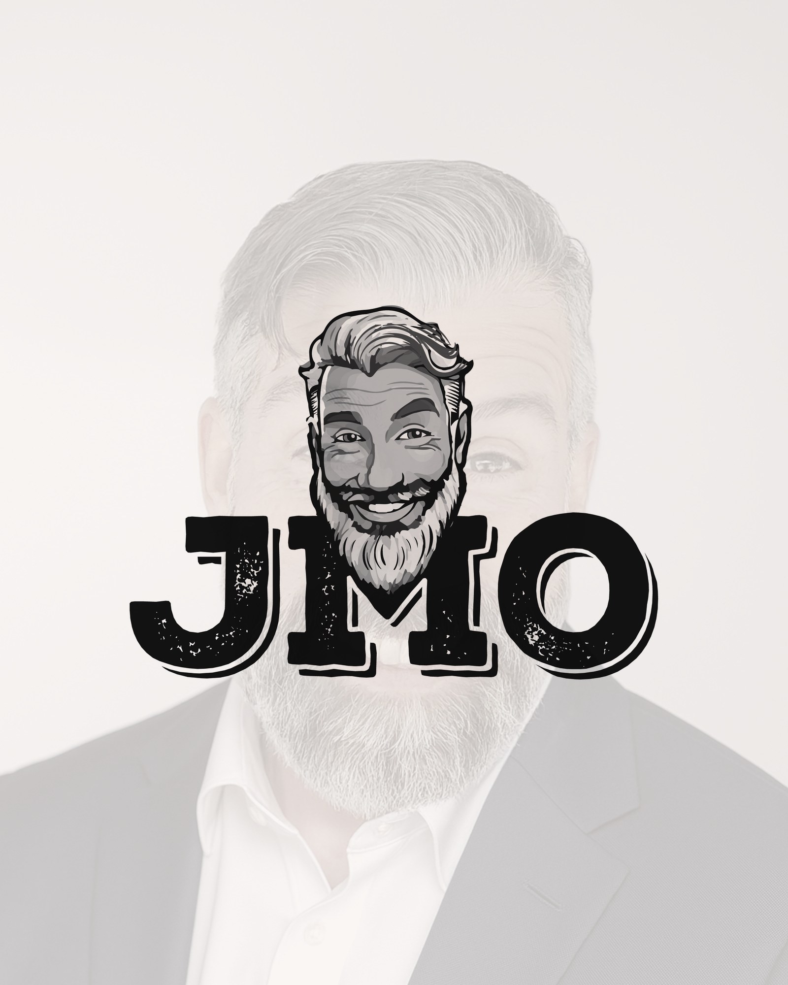Jon Marc, JMO monogram mark over a softened portrait of the artist, portfolio preview